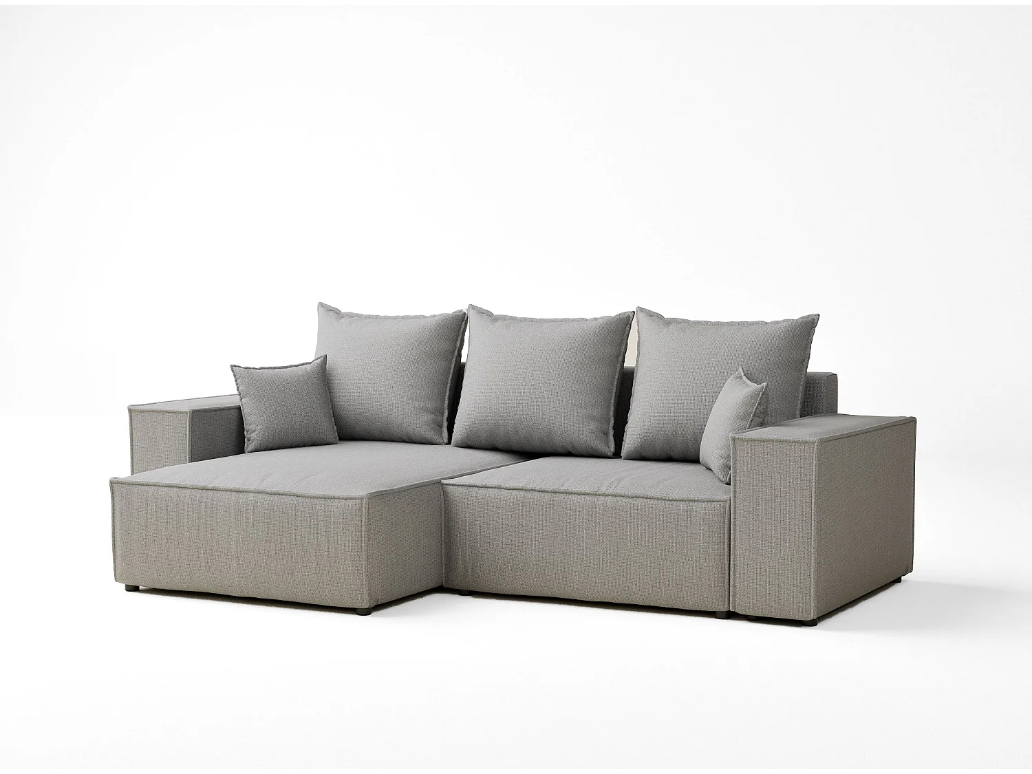 Canapé d'angle convertible Moyo im tissu tresse - 3 places - gris clair