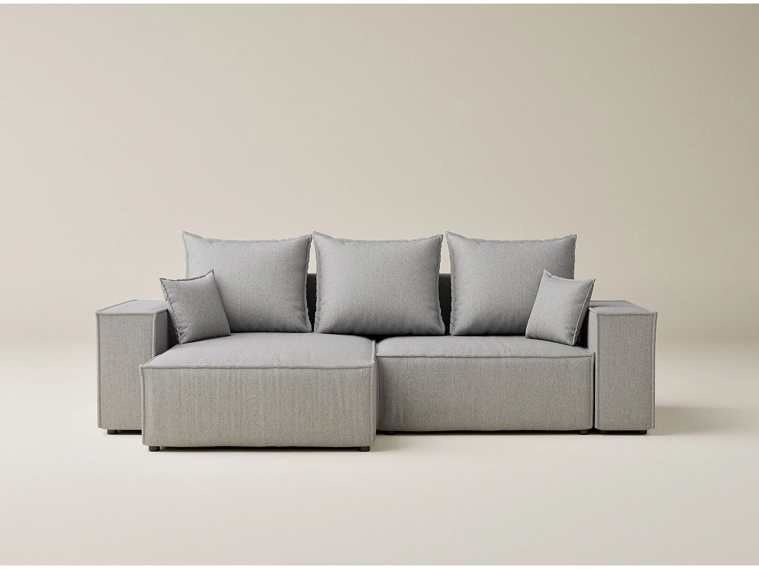 Canapé d'angle convertible Moyo im tissu tresse - 3 places - gris clair