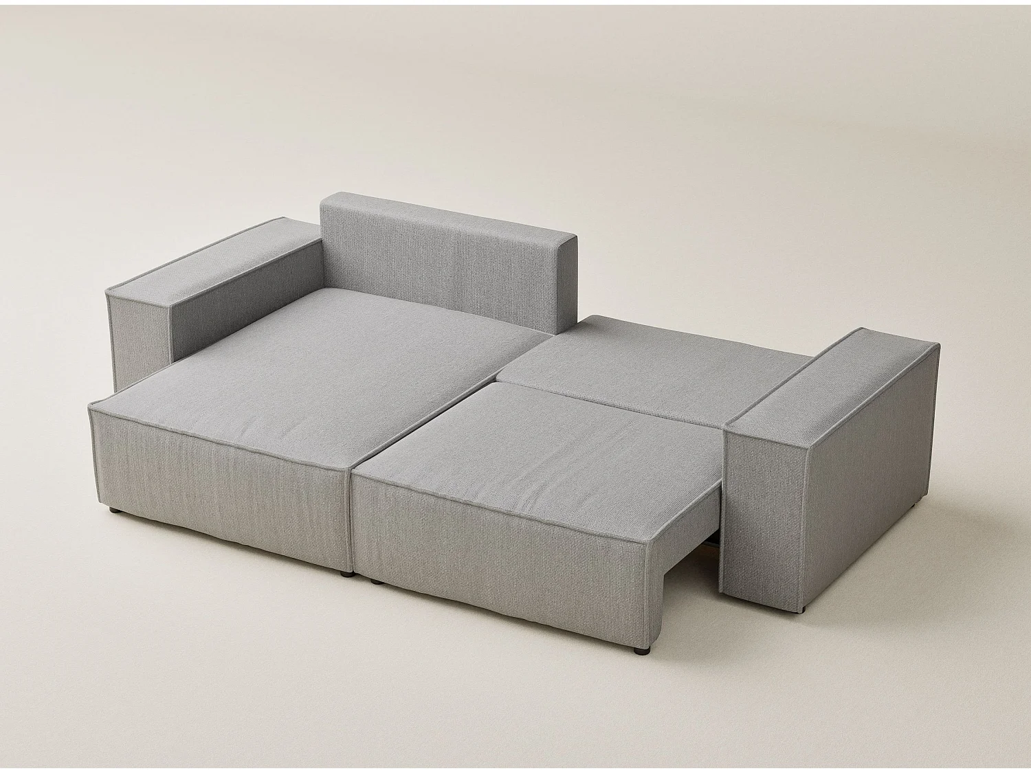 Canapé d'angle convertible Moyo im tissu tresse - 3 places - gris clair