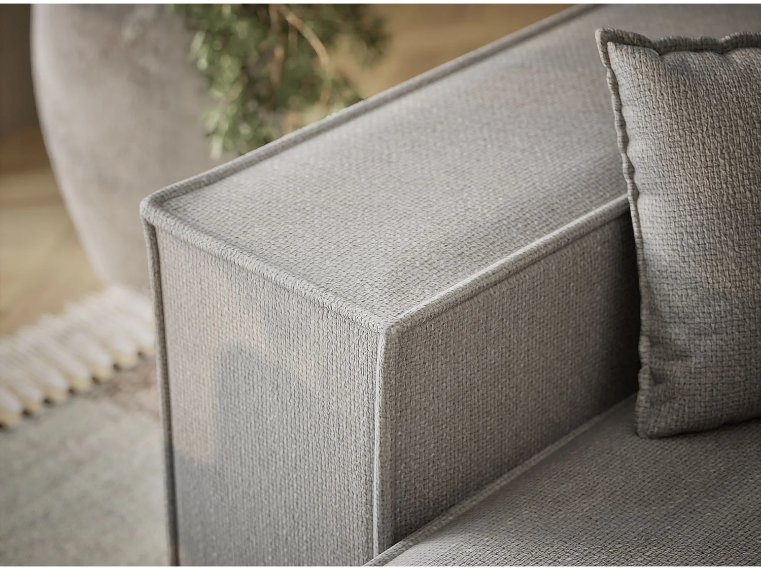 Canapé d'angle convertible Moyo im tissu tresse - 3 places - gris clair