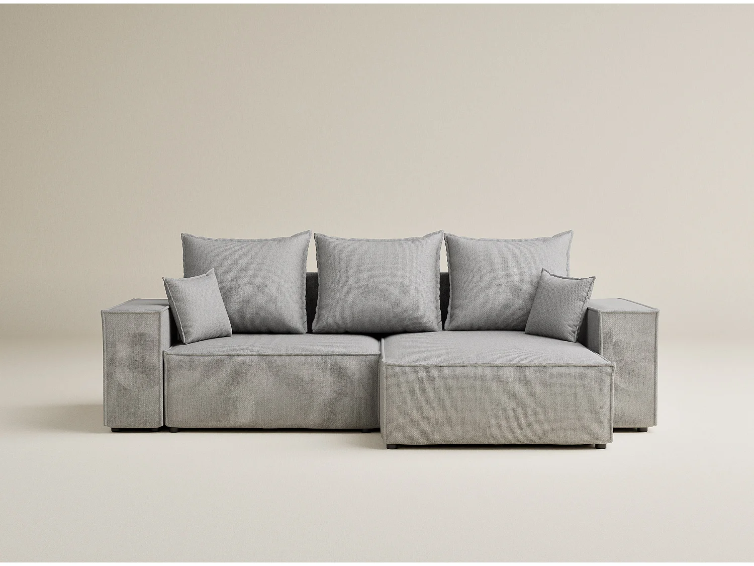 Canapé d'angle convertible Moyo im tissu tresse - 3 places - gris clair