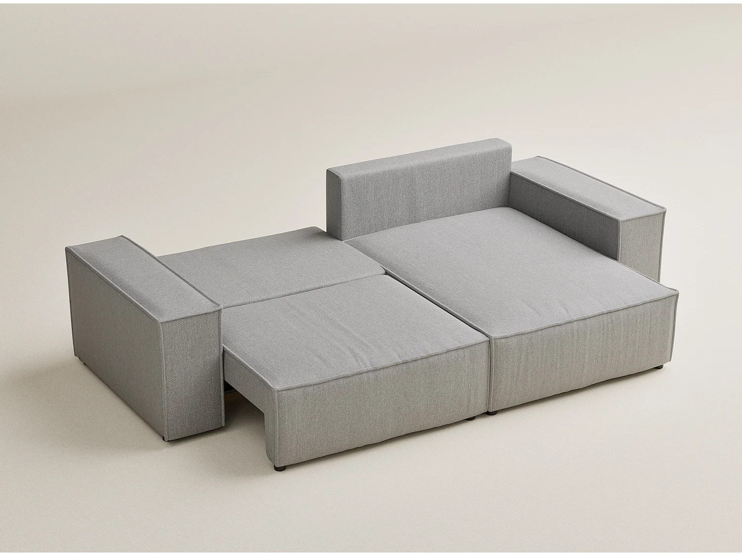 Canapé d'angle convertible Moyo im tissu tresse - 3 places - gris clair