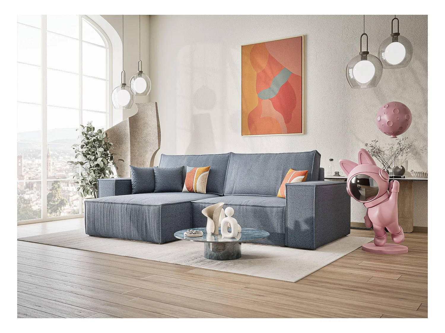 Ecksofa mit Schlaffunktion Zaya aus Webstoff - Drei-Personen - brau grau
