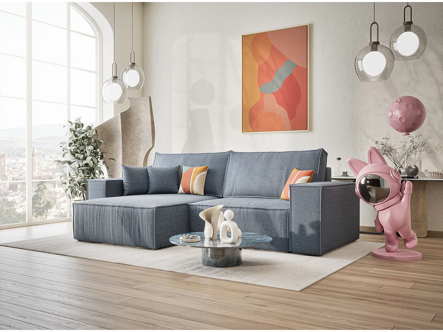 Ecksofa mit Schlaffunktion Zaya aus Webstoff - Drei-Personen - brau grau