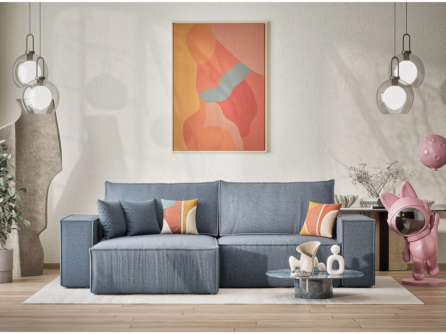 Ecksofa mit Schlaffunktion Zaya aus Webstoff - Drei-Personen - brau grau