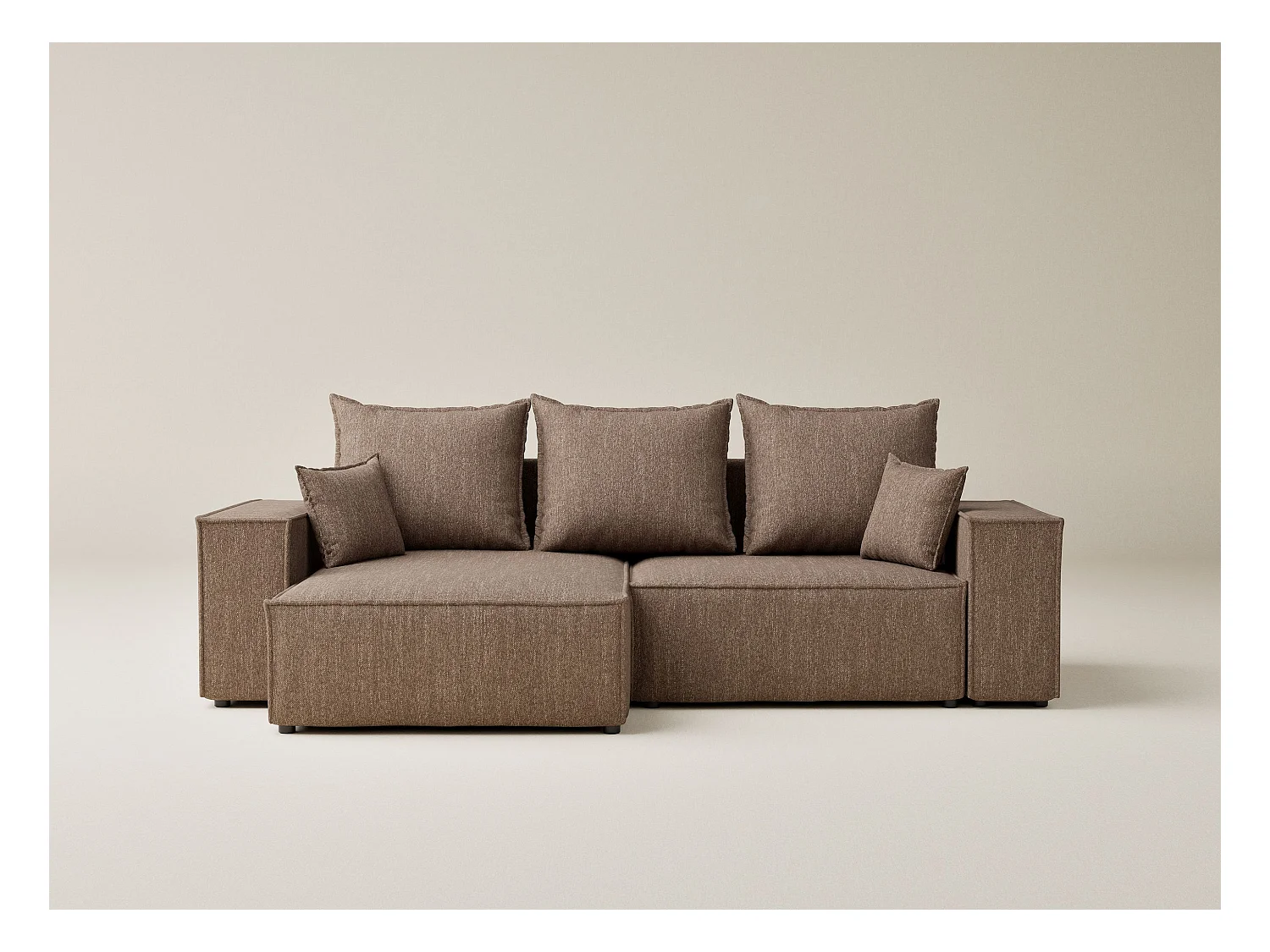 Canapé d'angle convertible Moyo im tissu tresse - 3 places - brun