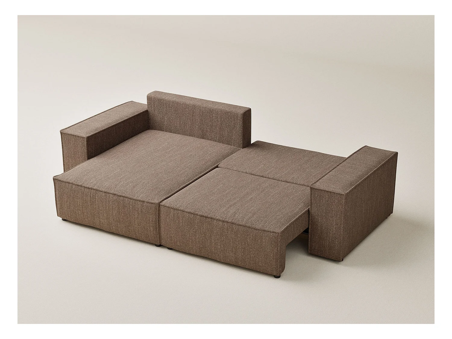 Canapé d'angle convertible Moyo im tissu tresse - 3 places - brun