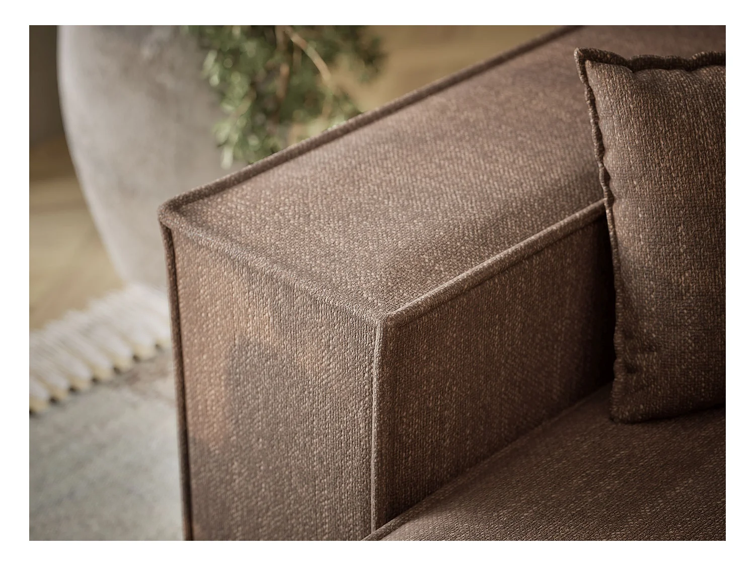 Canapé d'angle convertible Moyo im tissu tresse - 3 places - brun