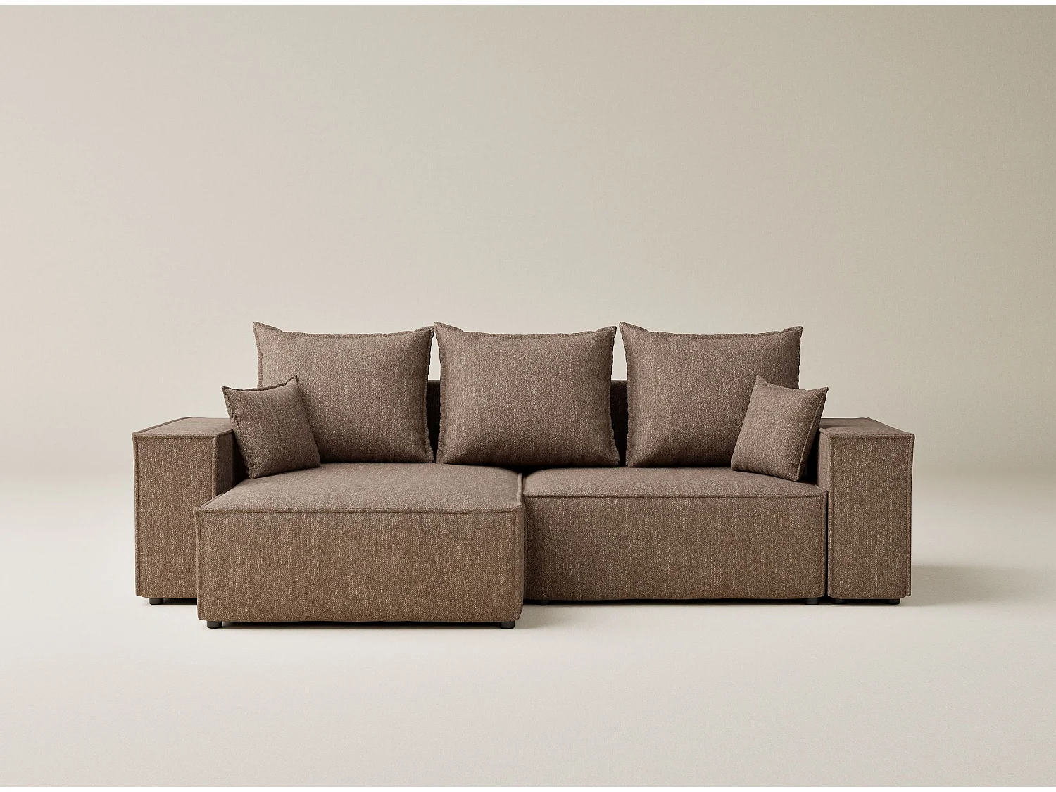 Canapé d'angle convertible Moyo im tissu tresse - 3 places - brun