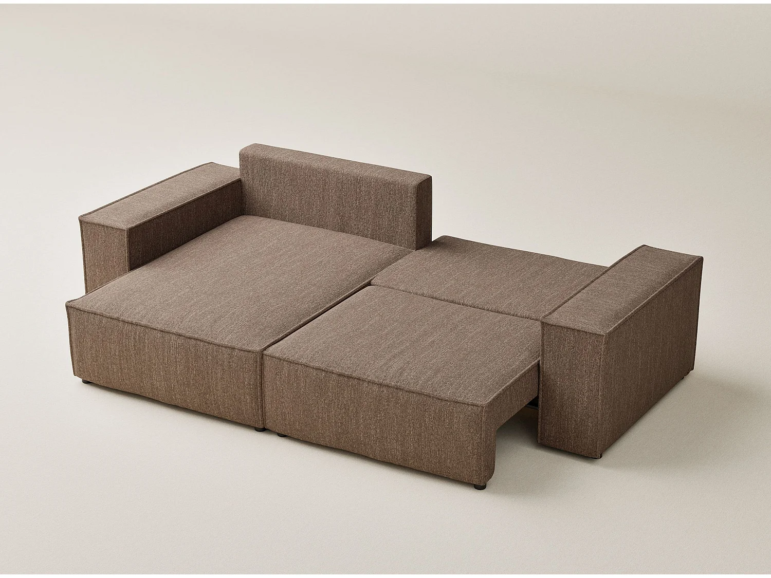 Canapé d'angle convertible Moyo im tissu tresse - 3 places - brun