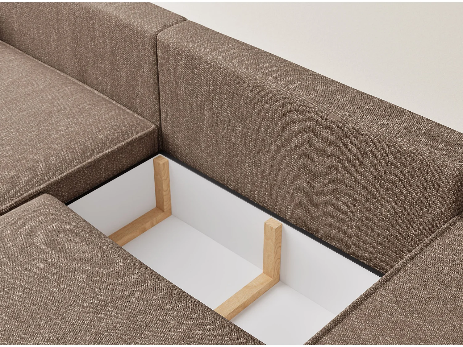 Canapé d'angle convertible Moyo im tissu tresse - 3 places - brun