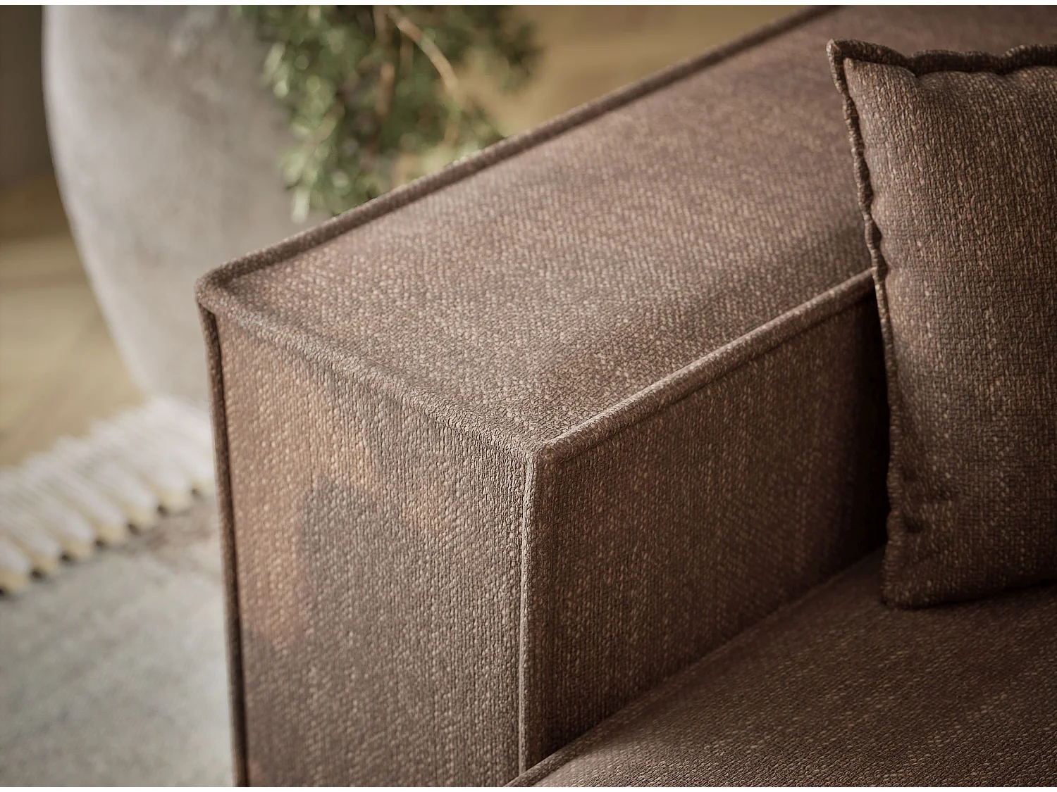 Canapé d'angle convertible Moyo im tissu tresse - 3 places - brun