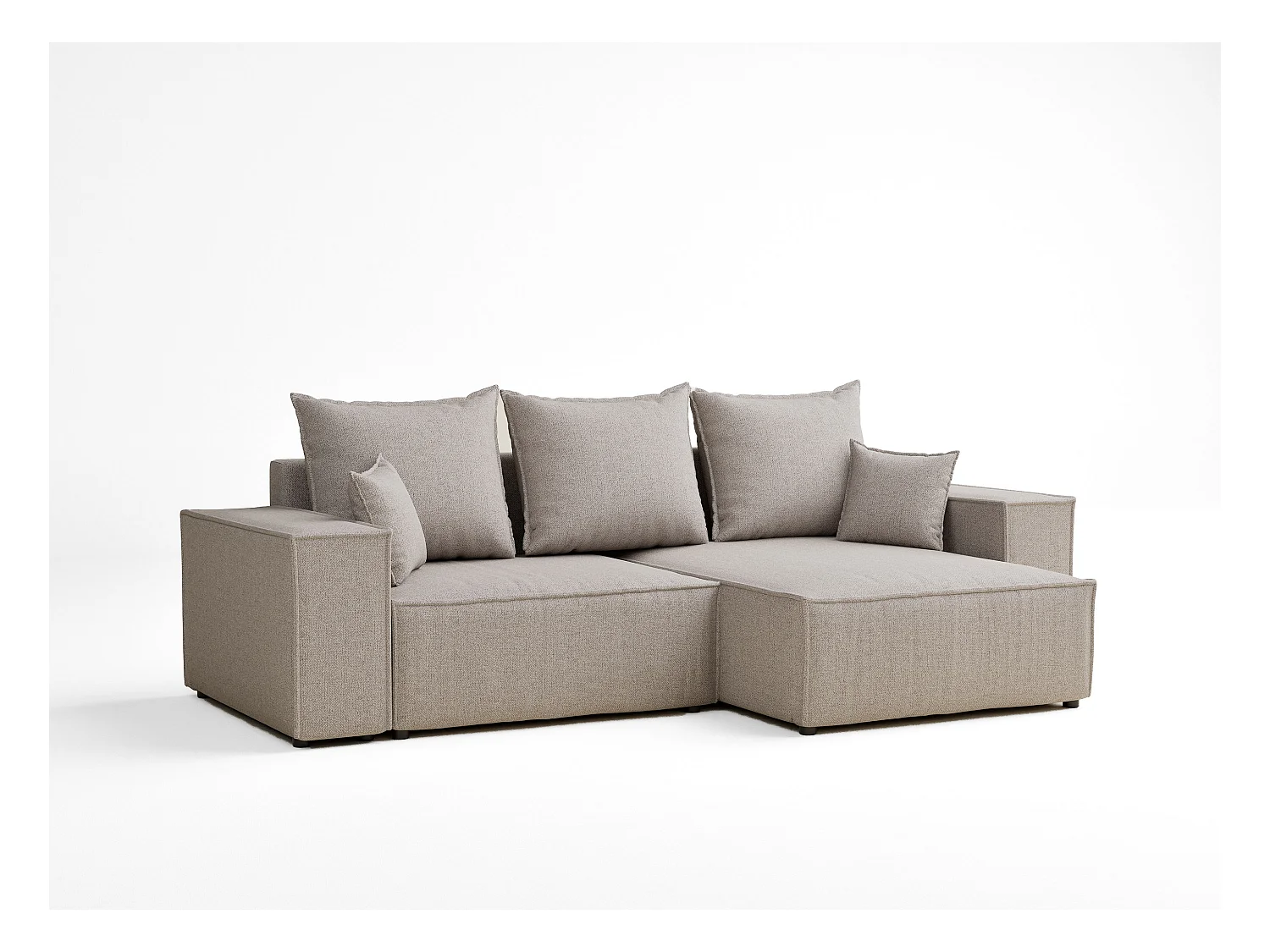 Canapé d'angle convertible Moyo im tissu tresse - 3 places - beige clair