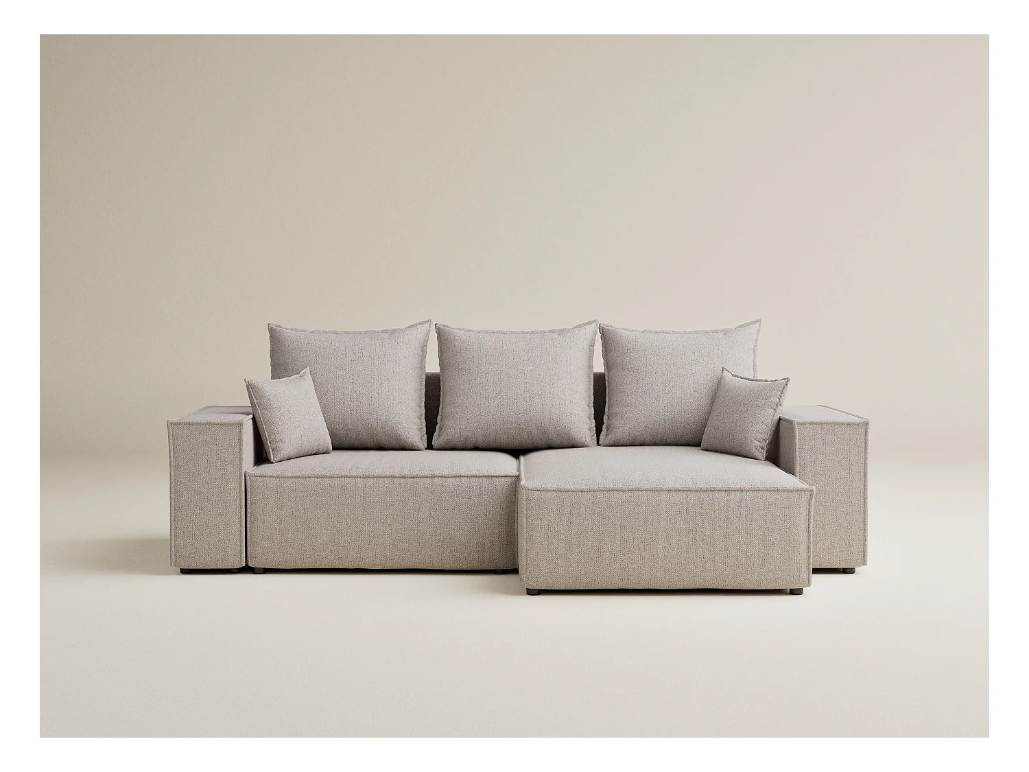 Canapé d'angle convertible Moyo im tissu tresse - 3 places - beige clair