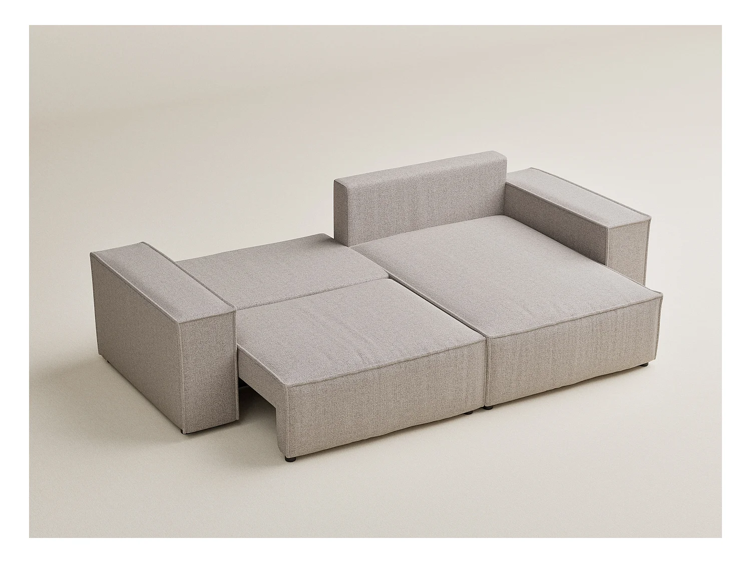 Canapé d'angle convertible Moyo im tissu tresse - 3 places - beige clair