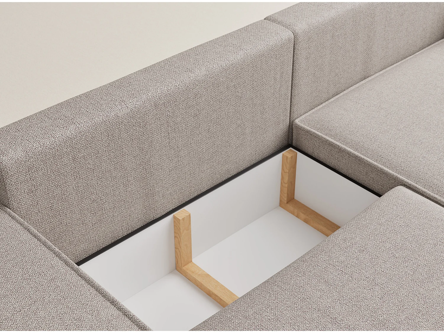 Canapé d'angle convertible Moyo im tissu tresse - 3 places - beige clair