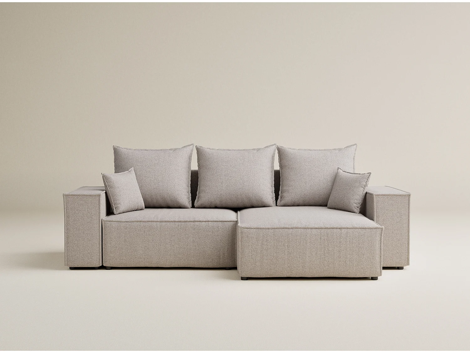 Canapé d'angle convertible Moyo im tissu tresse - 3 places - beige clair