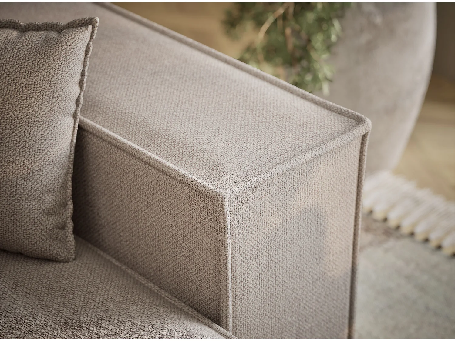 Canapé d'angle convertible Moyo im tissu tresse - 3 places - beige clair