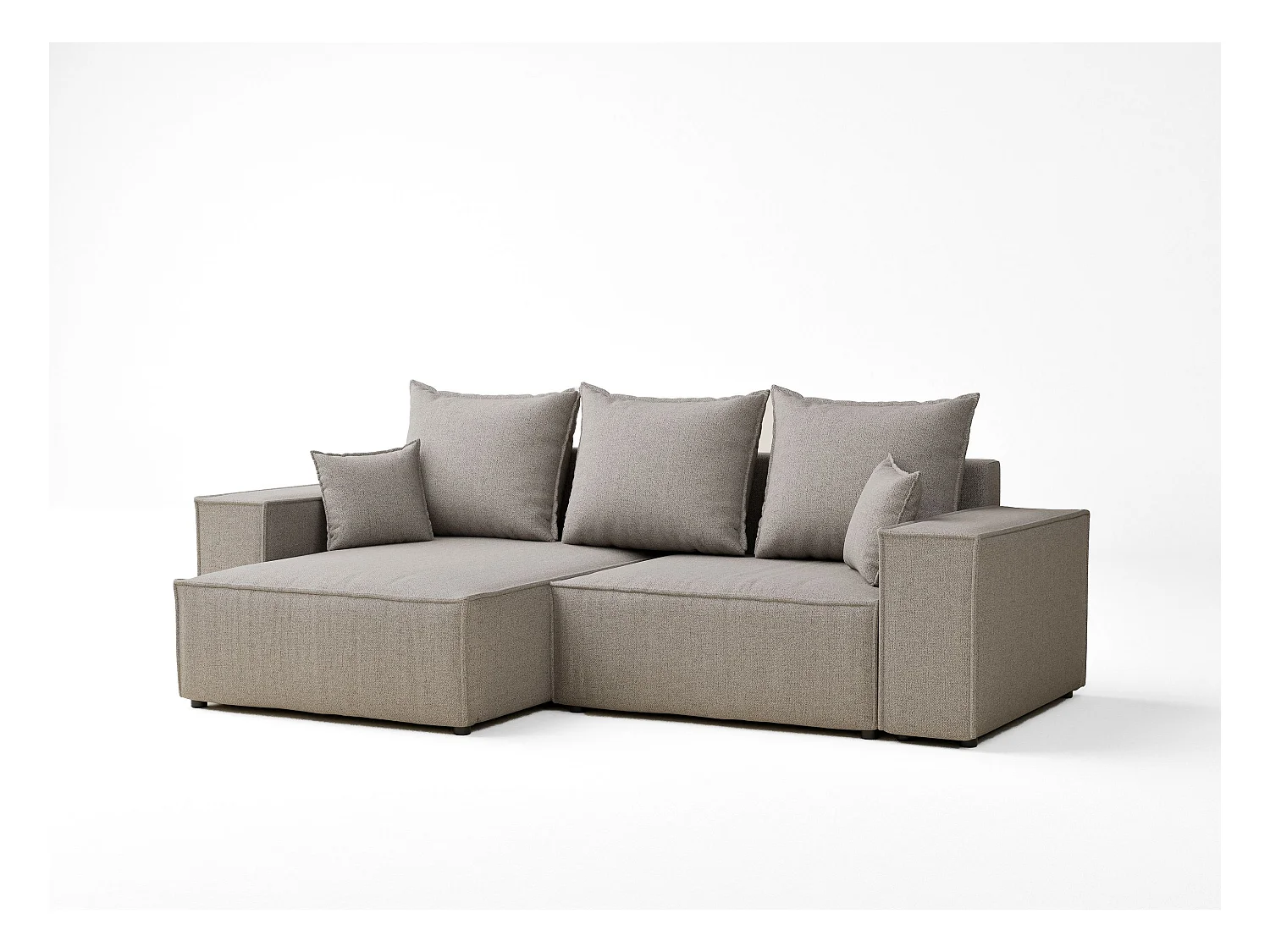 Canapé d'angle convertible Moyo im tissu tresse - 3 places - beige