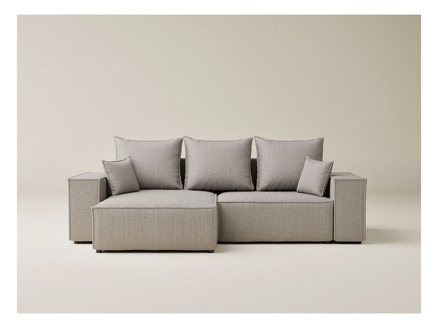 Canapé d'angle convertible Moyo im tissu tresse - 3 places - beige