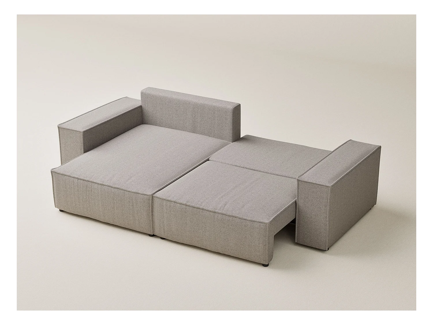 Canapé d'angle convertible Moyo im tissu tresse - 3 places - beige