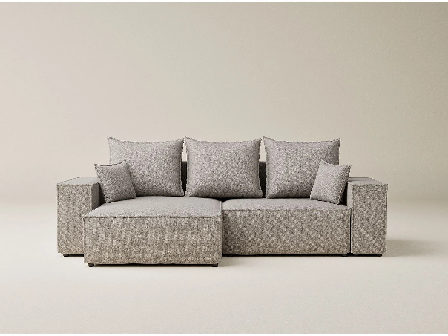 Canapé d'angle convertible Moyo im tissu tresse - 3 places - beige