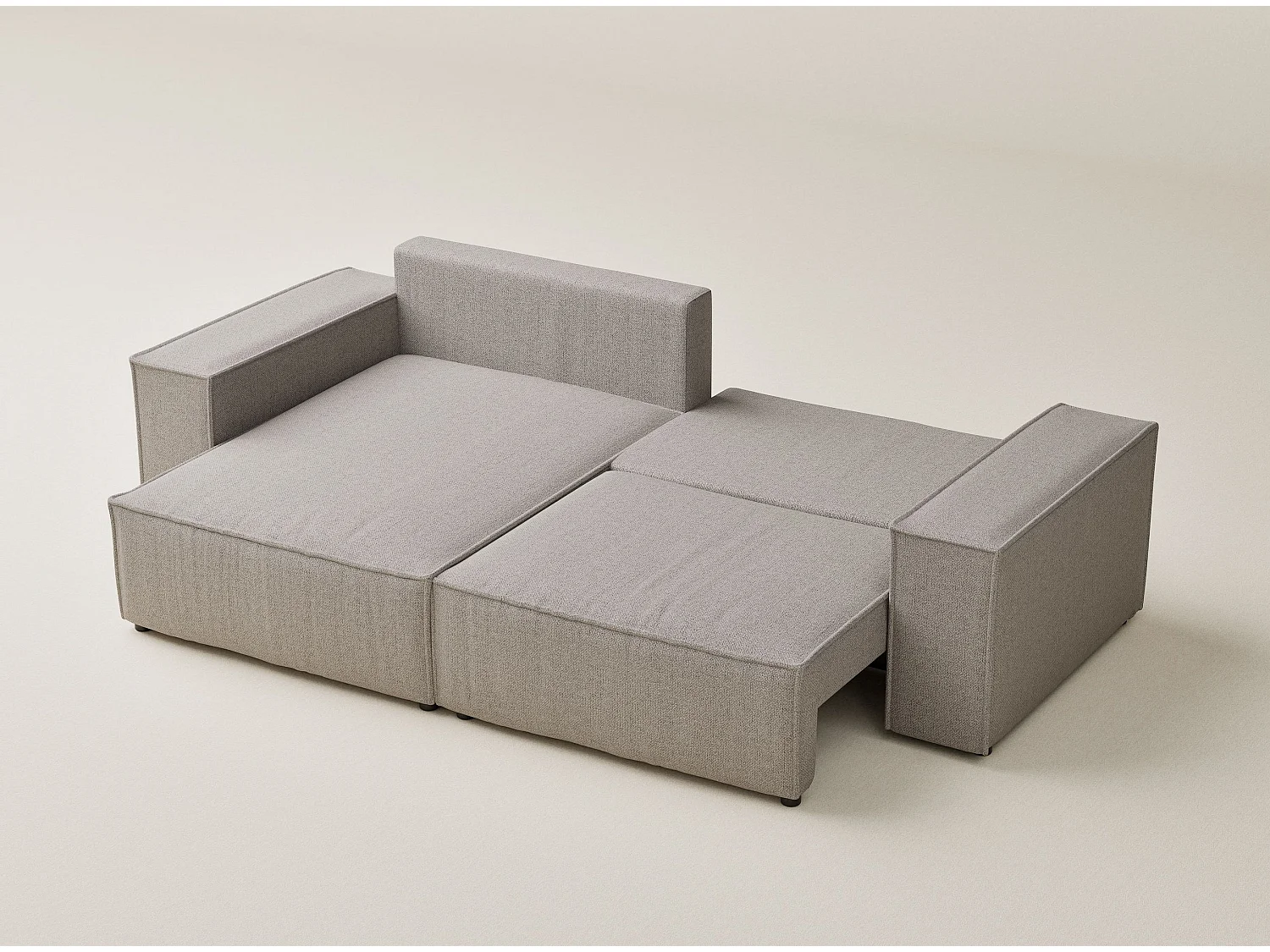 Canapé d'angle convertible Moyo im tissu tresse - 3 places - beige