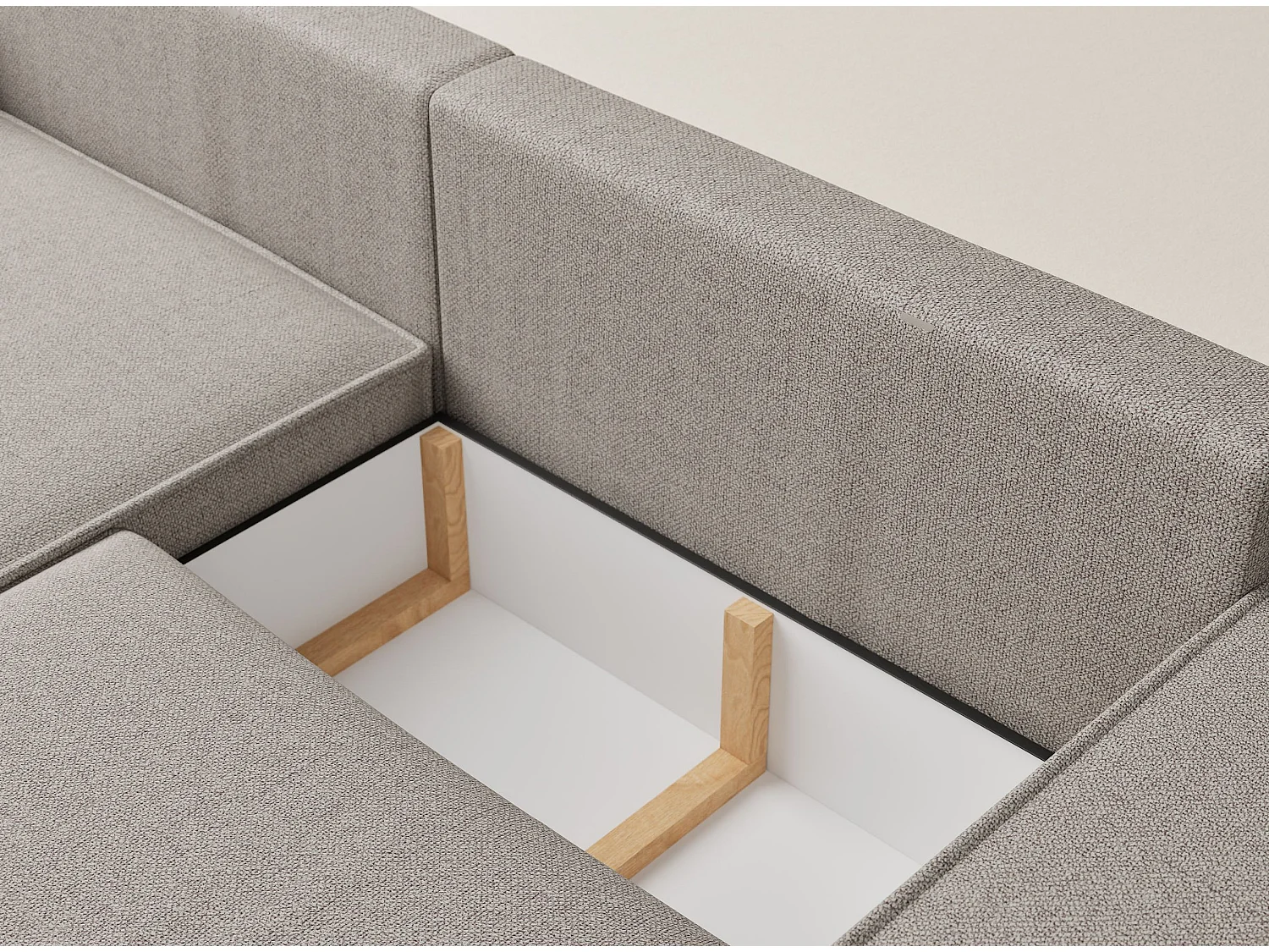 Canapé d'angle convertible Moyo im tissu tresse - 3 places - beige