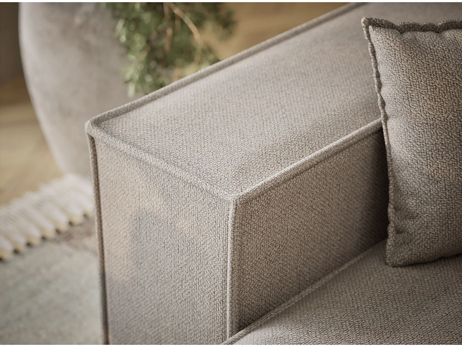 Canapé d'angle convertible Moyo im tissu tresse - 3 places - beige