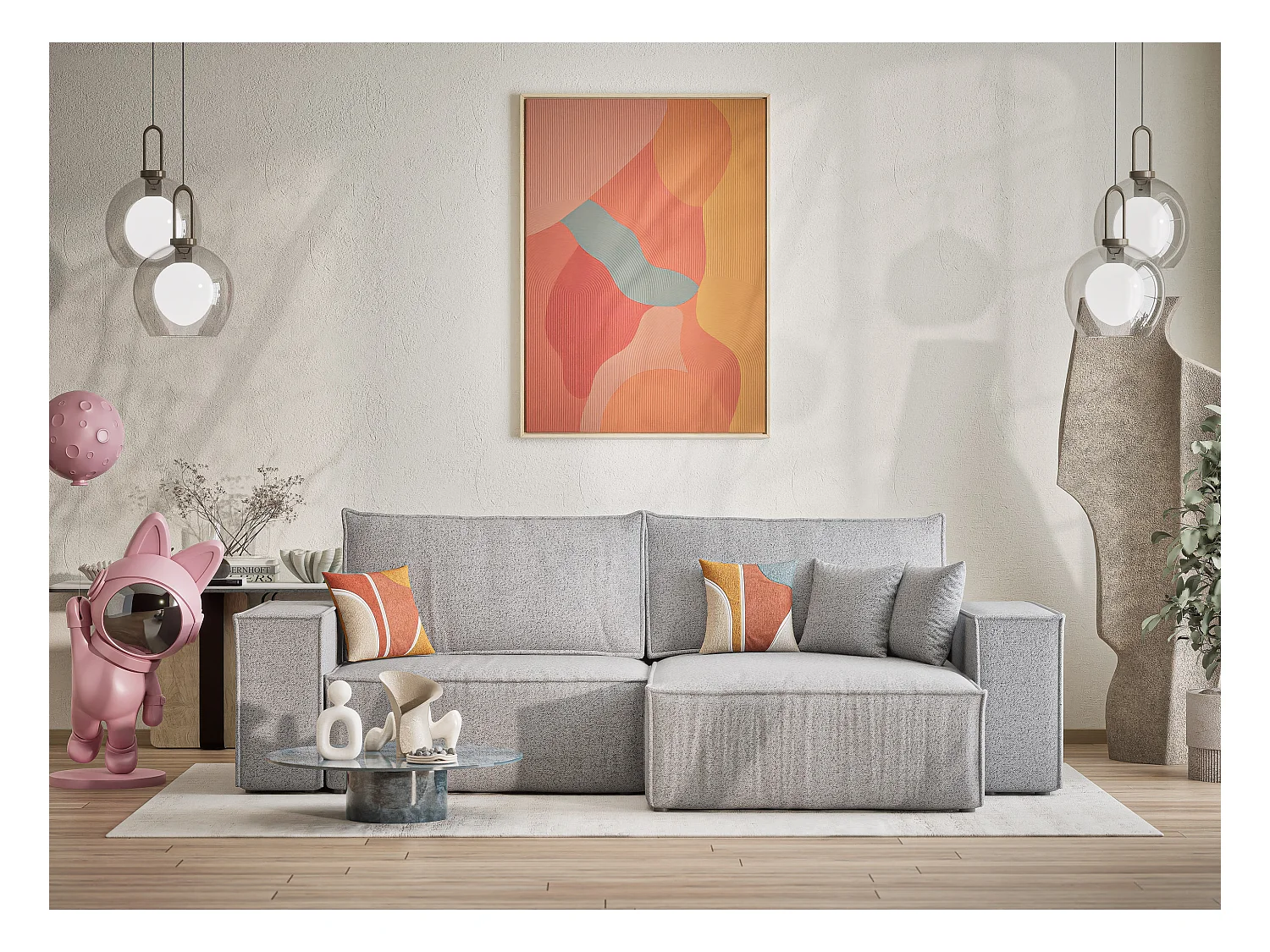 Ecksofa mit Schlaffunktion Zaya aus Webstoff - Drei-Personen - hellgrau