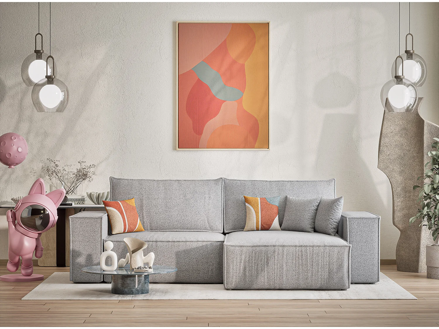 Ecksofa mit Schlaffunktion Zaya aus Webstoff - Drei-Personen - hellgrau