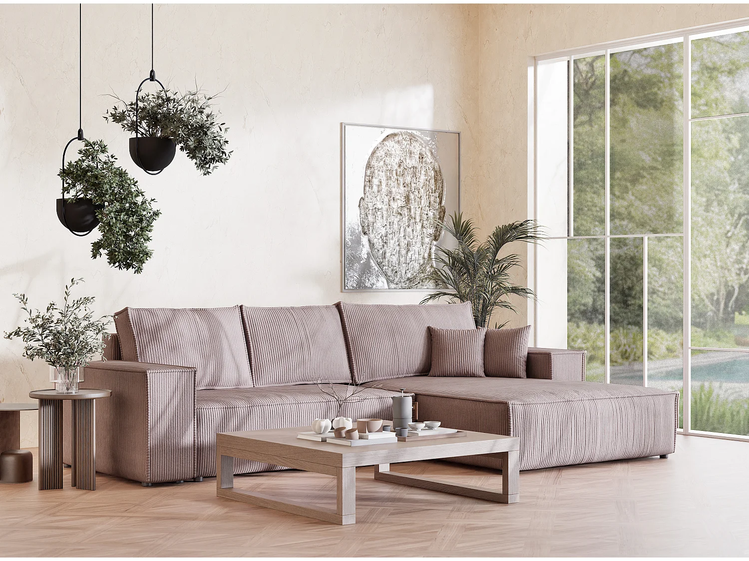 Canapé d'angle convertible Maze im tissu tresse - 5 places - violet