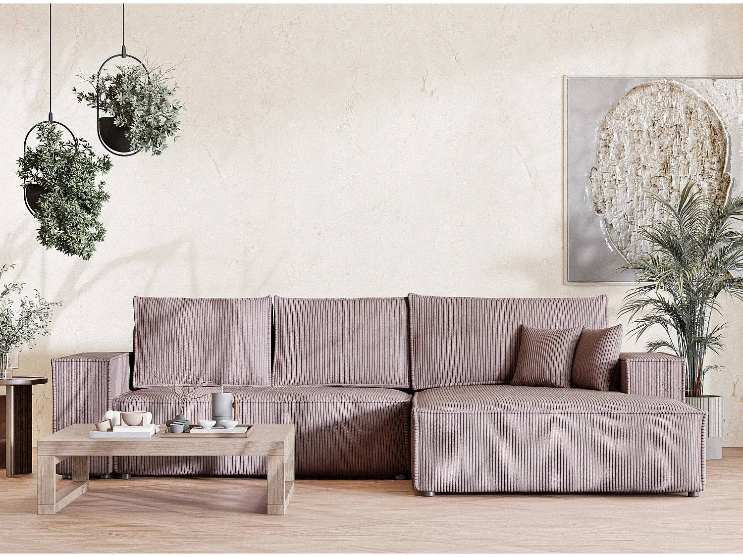 Canapé d'angle convertible Maze im tissu tresse - 5 places - violet