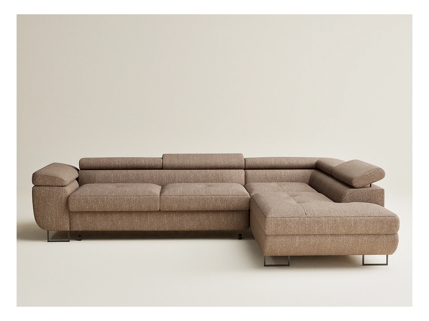 Canapé d'angle convertible Concord im tissu tresse - 5 places - brun