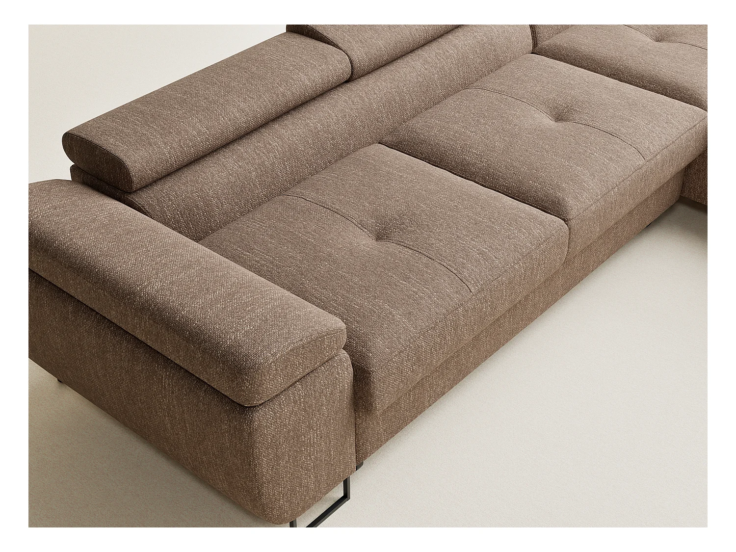 Canapé d'angle convertible Concord im tissu tresse - 5 places - brun