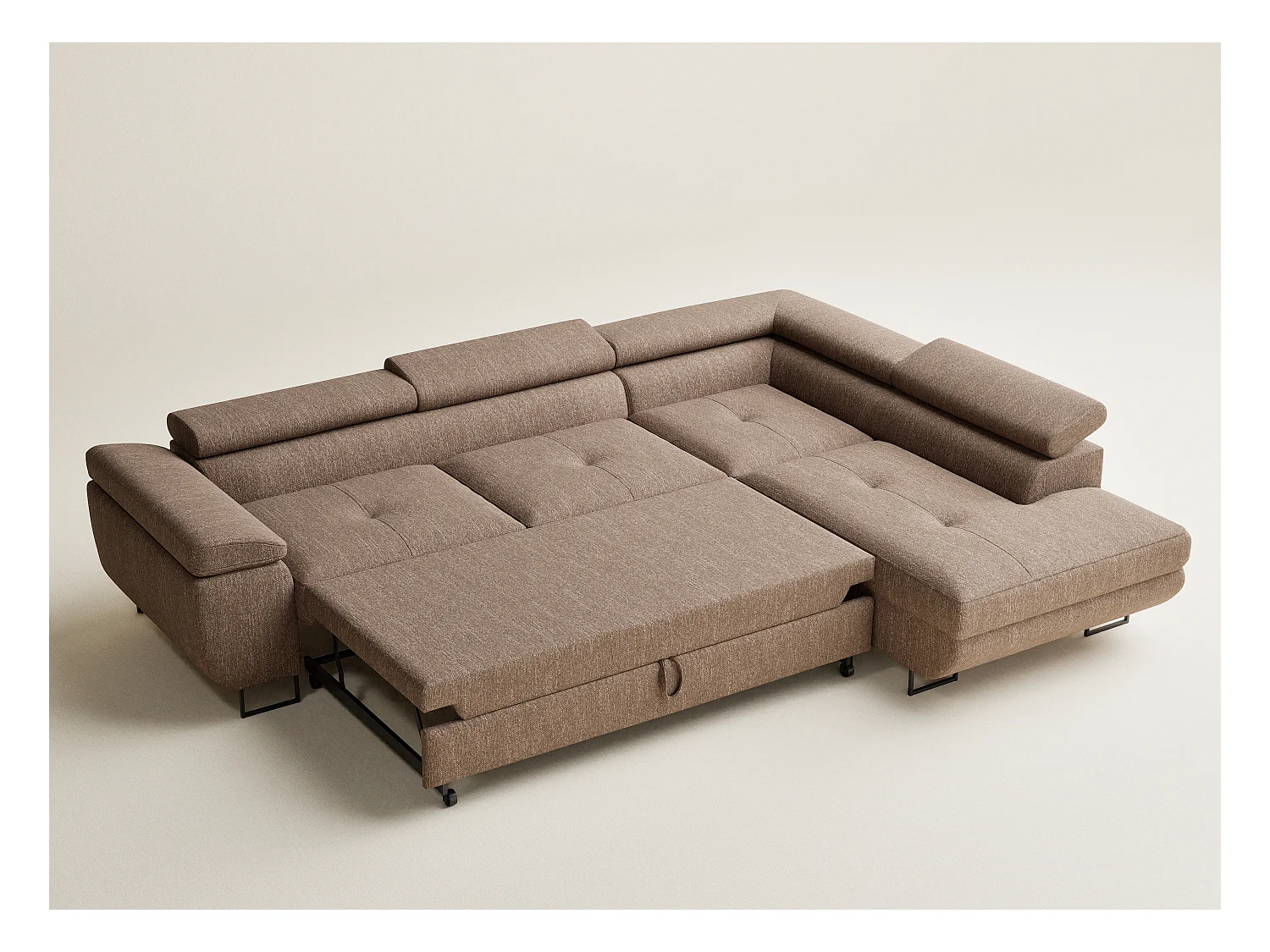 Canapé d'angle convertible Concord im tissu tresse - 5 places - brun