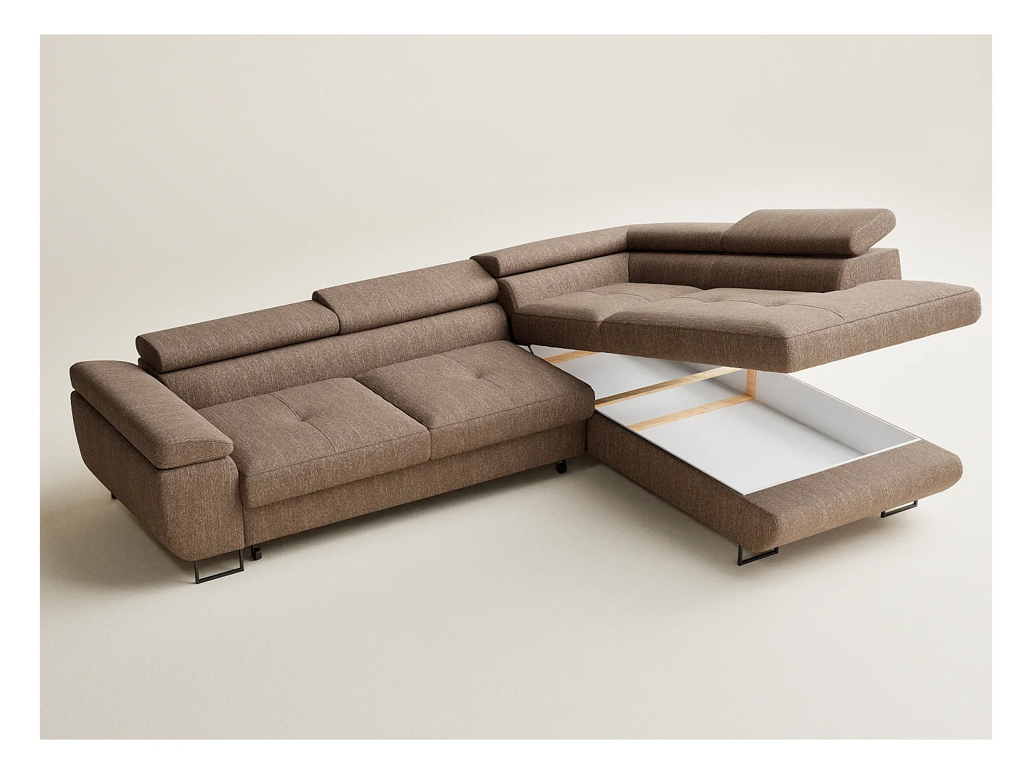 Canapé d'angle convertible Concord im tissu tresse - 5 places - brun