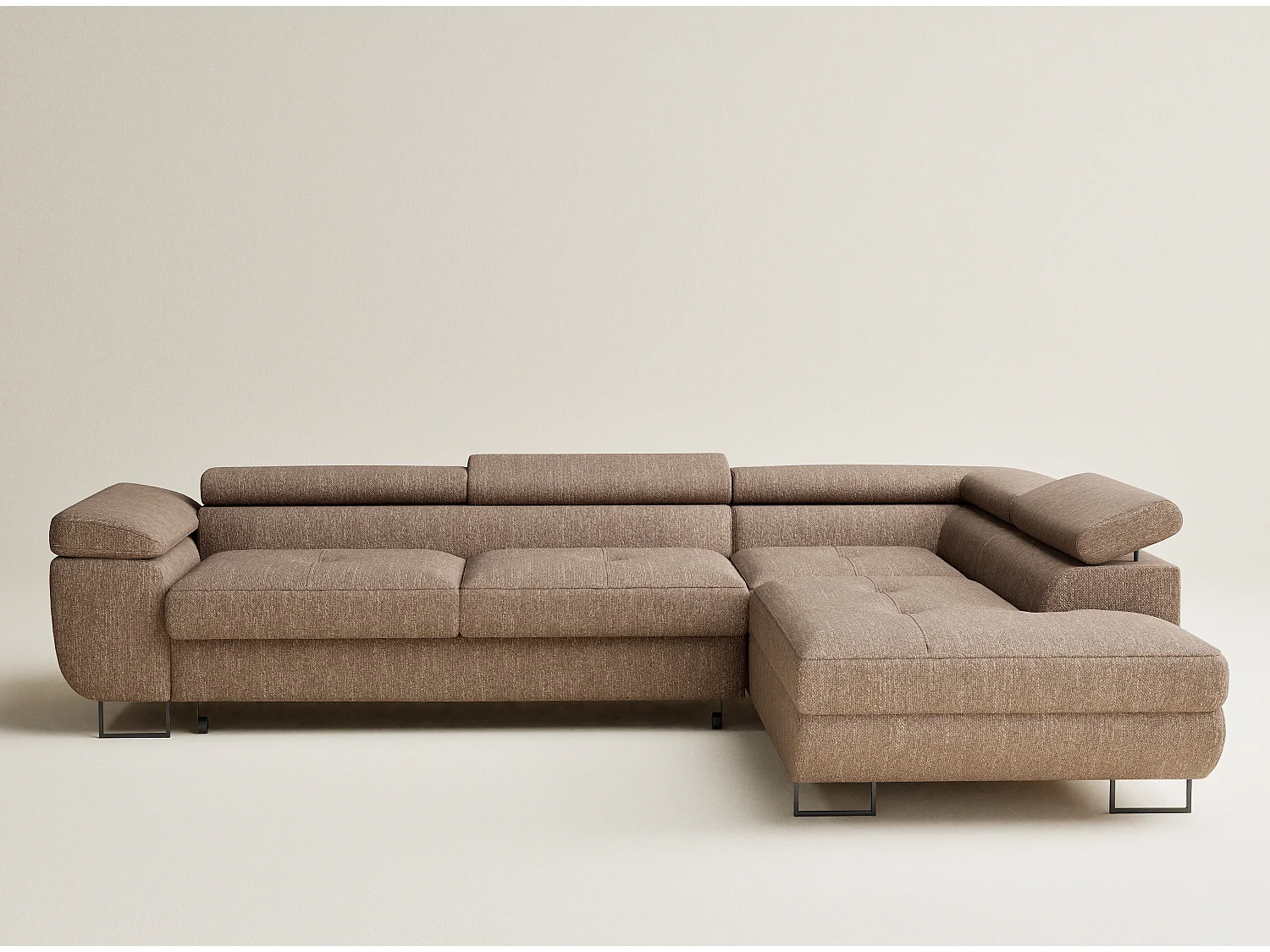 Canapé d'angle convertible Concord im tissu tresse - 5 places - brun