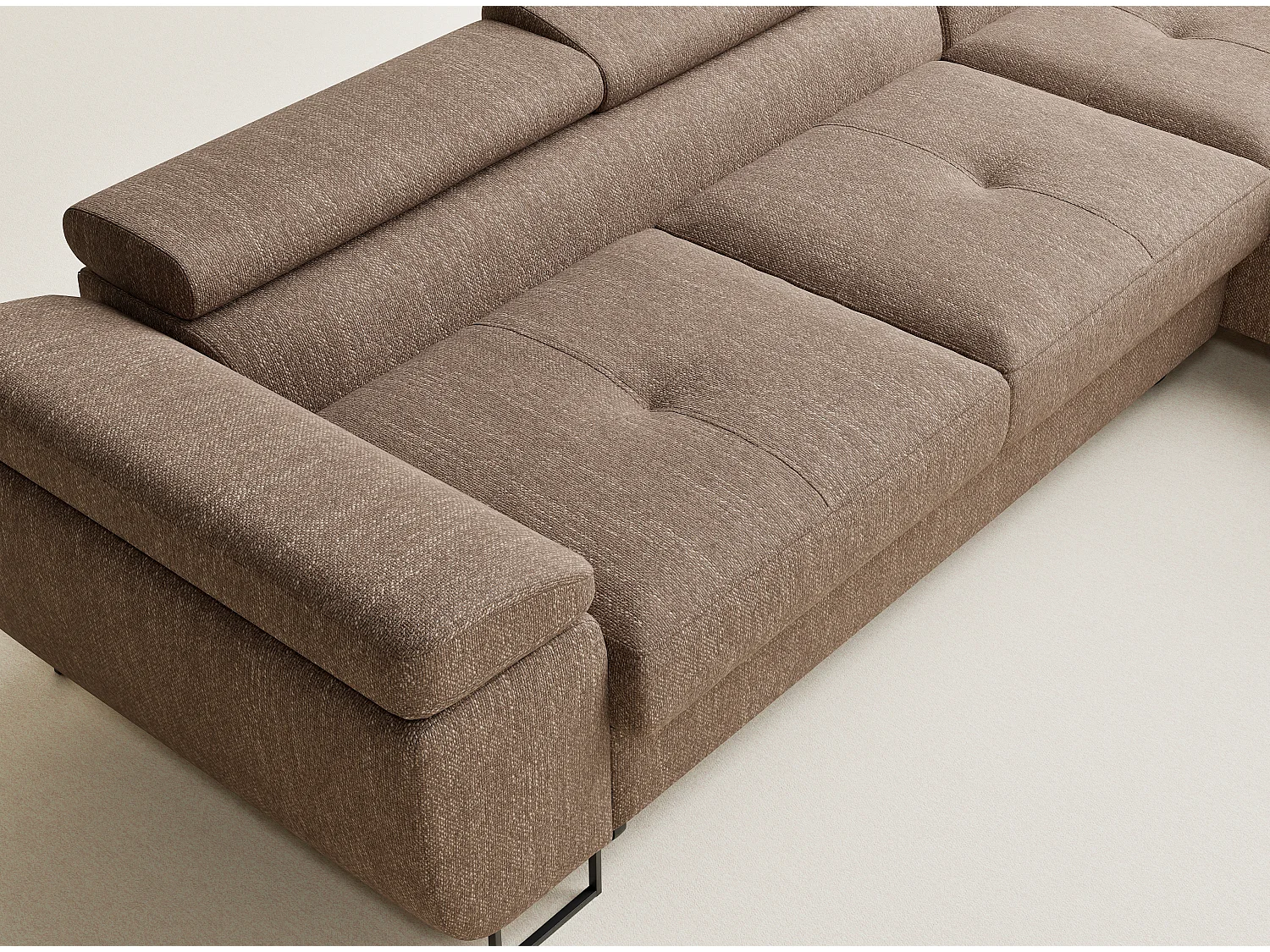 Canapé d'angle convertible Concord im tissu tresse - 5 places - brun