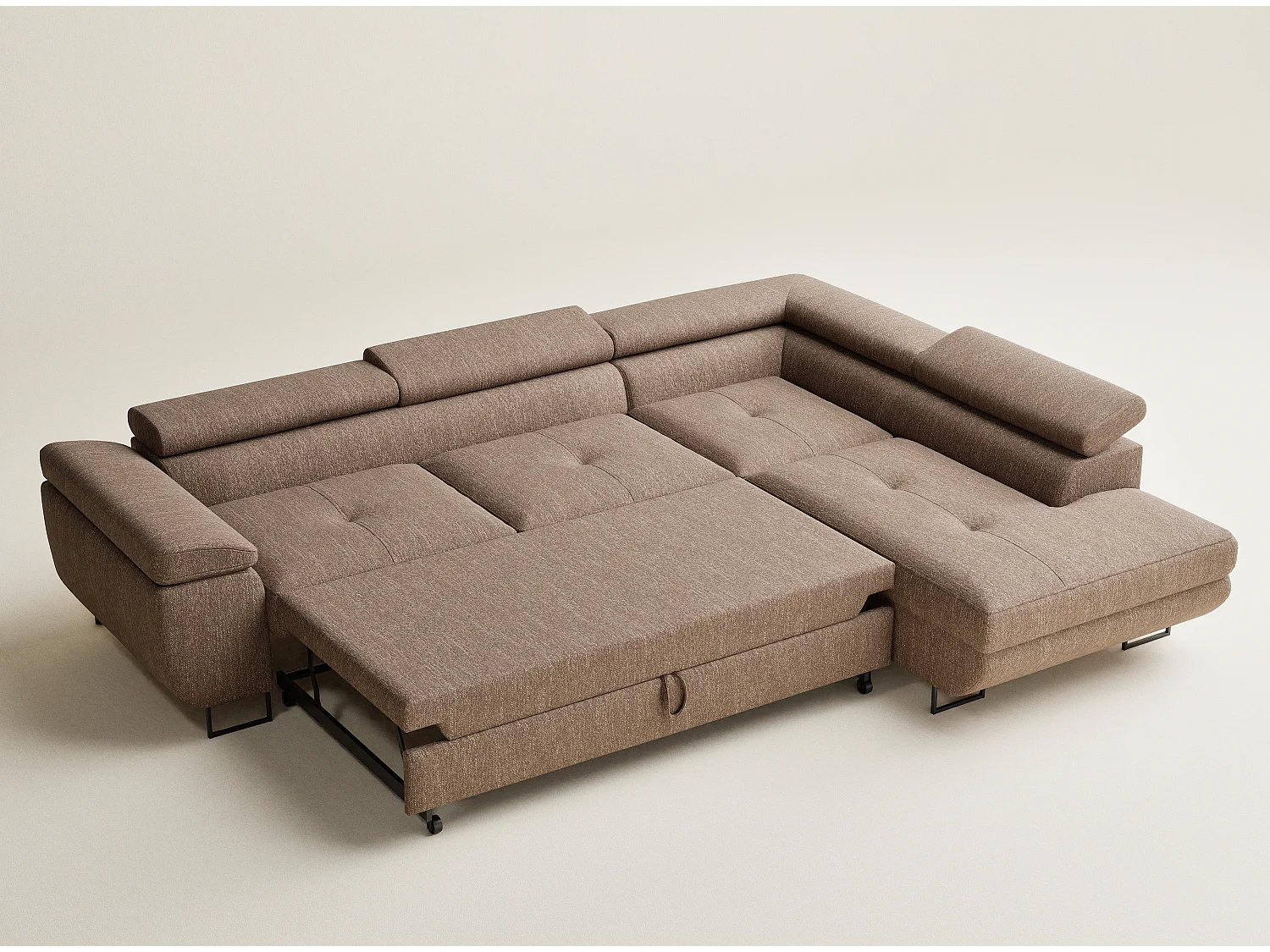 Canapé d'angle convertible Concord im tissu tresse - 5 places - brun