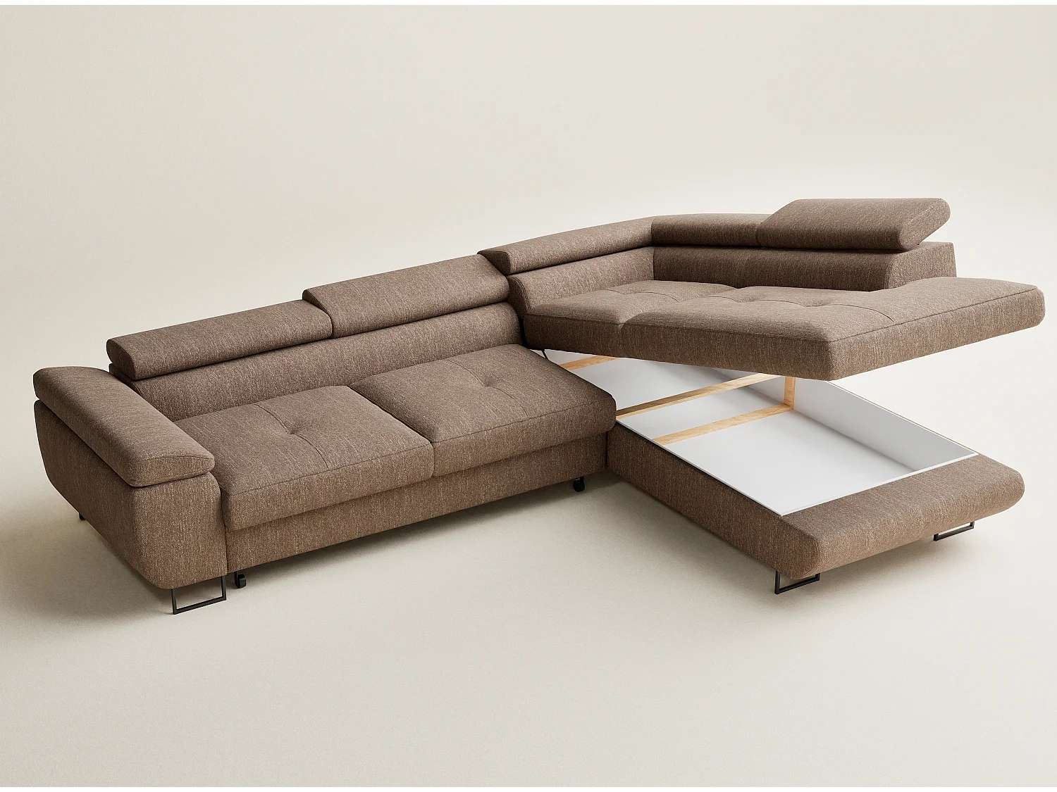 Canapé d'angle convertible Concord im tissu tresse - 5 places - brun