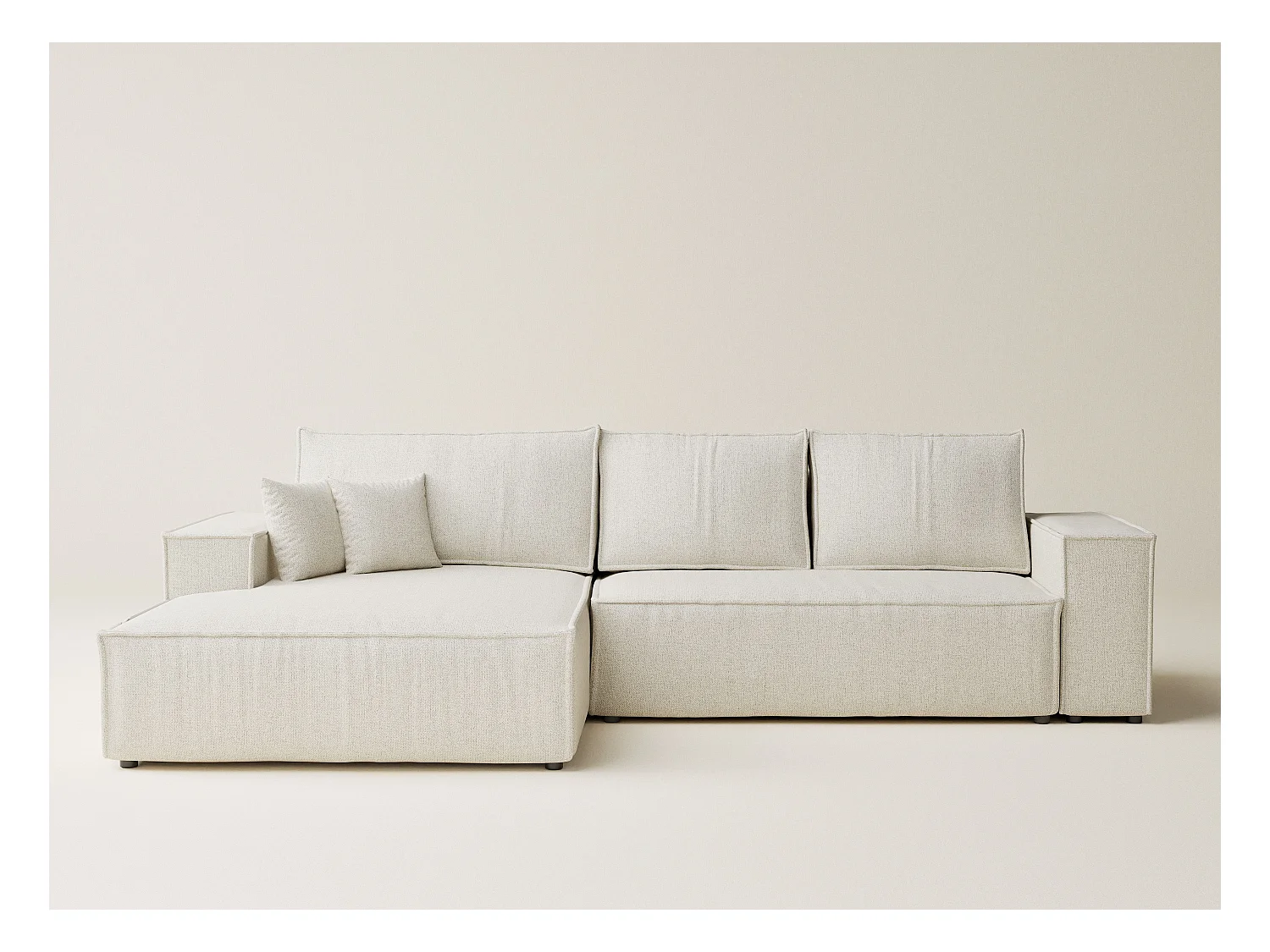 Canapé d'angle convertible Maze im tissu tresse - 5 places - creme