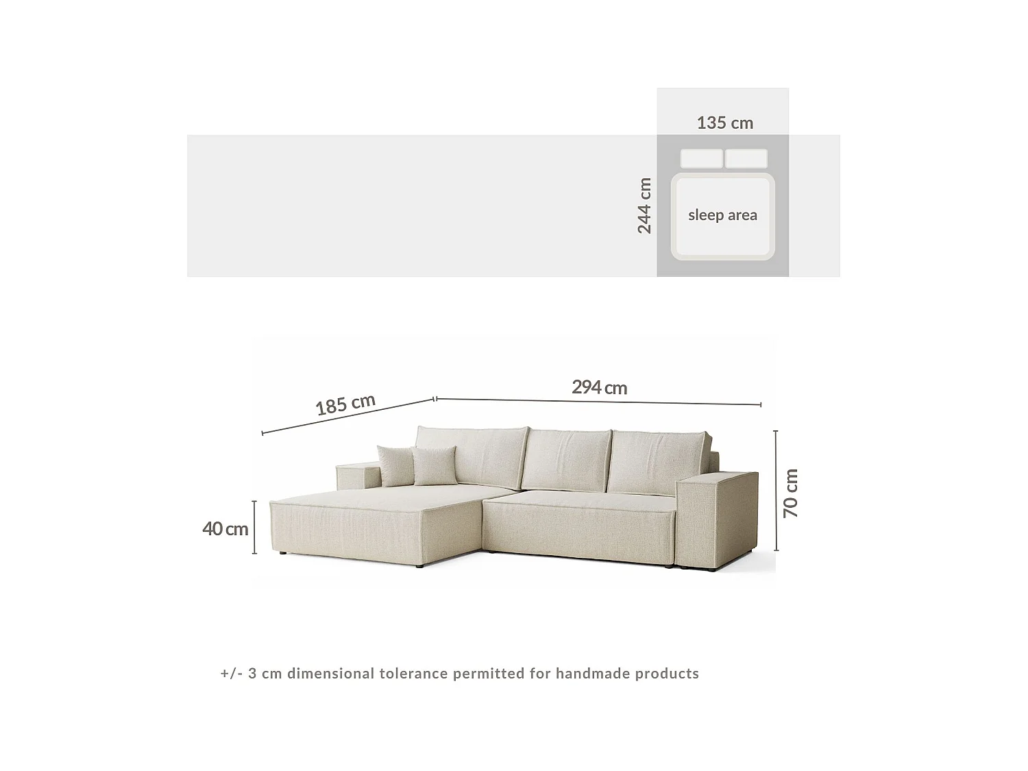 Canapé d'angle convertible Maze im tissu tresse - 5 places - creme