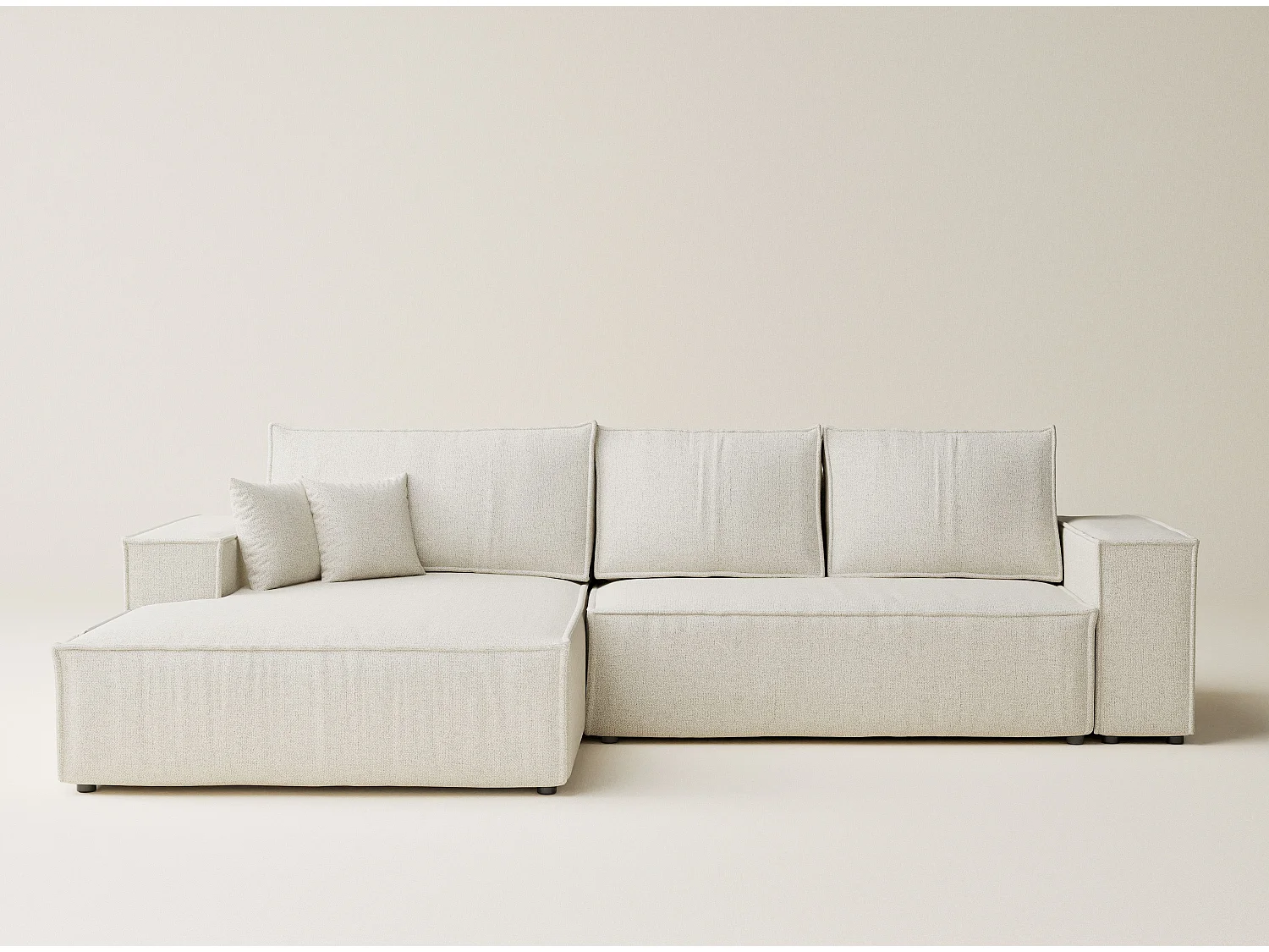 Canapé d'angle convertible Maze im tissu tresse - 5 places - creme