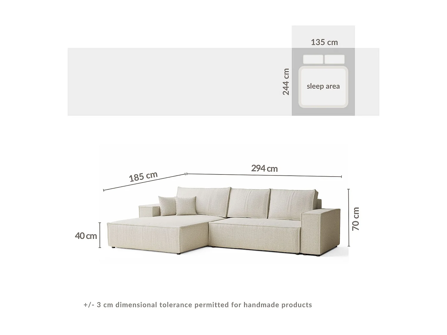 Canapé d'angle convertible Maze im tissu tresse - 5 places - creme