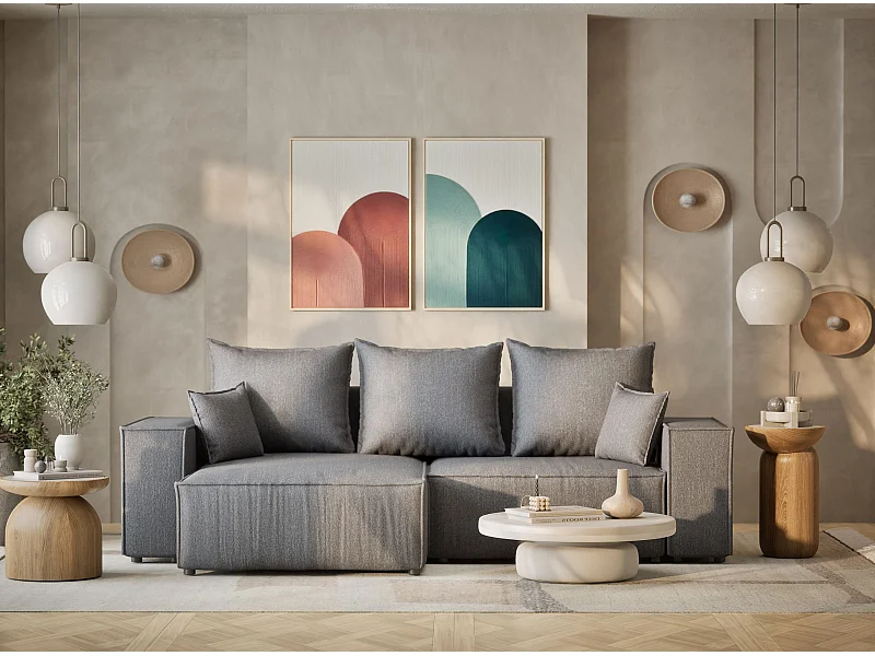 Ecksofa mit Schlaffunktion Moyo aus Webstoff - Drei-Personen - grau