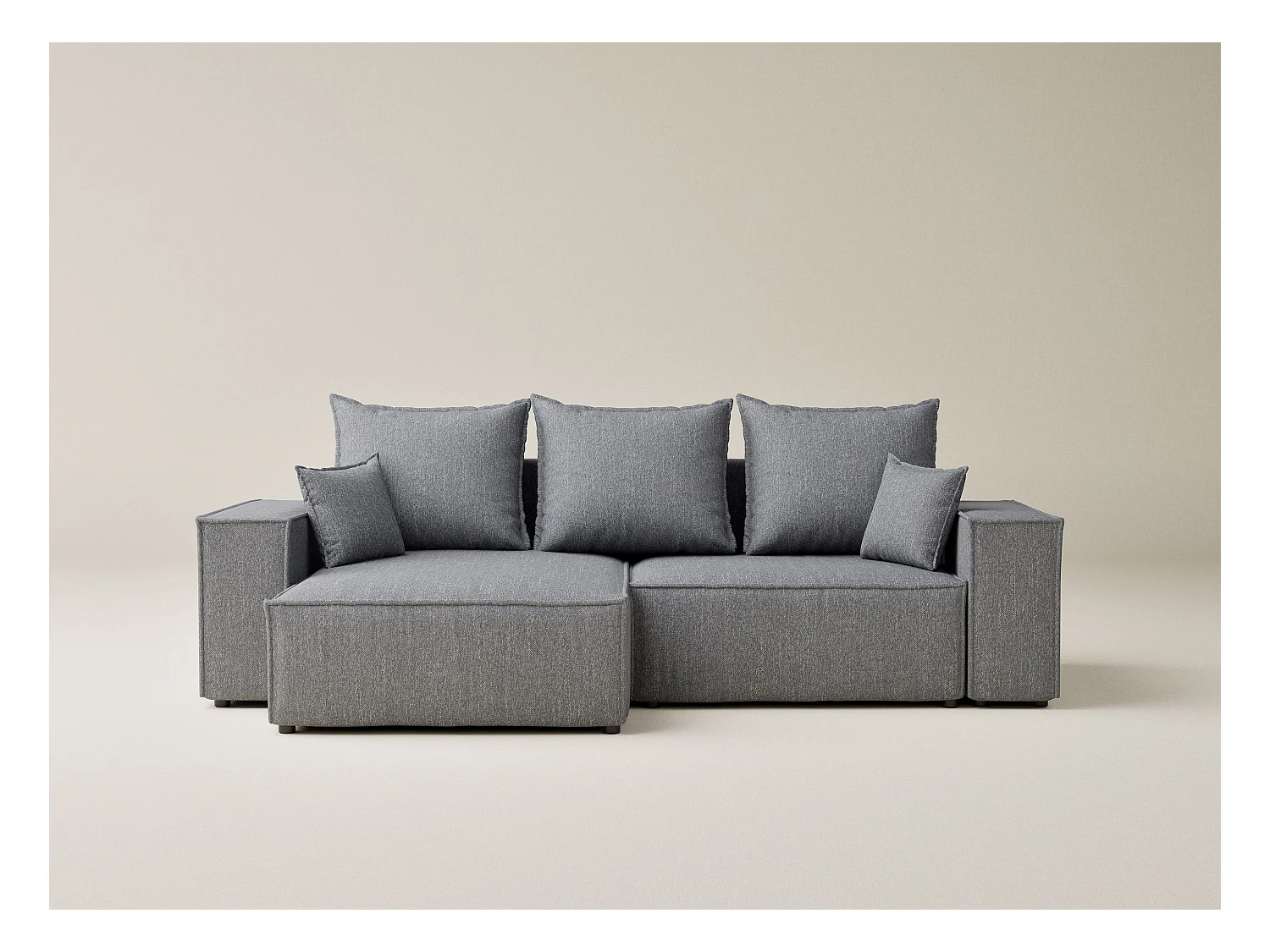 Canapé d'angle convertible Moyo im tissu tresse - 3 places - gris