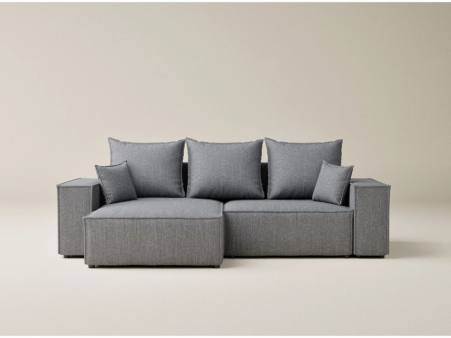 Canapé d'angle convertible Moyo im tissu tresse - 3 places - gris