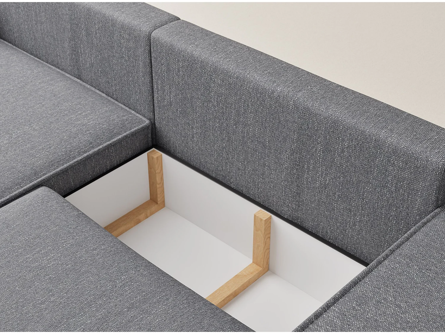 Canapé d'angle convertible Moyo im tissu tresse - 3 places - gris