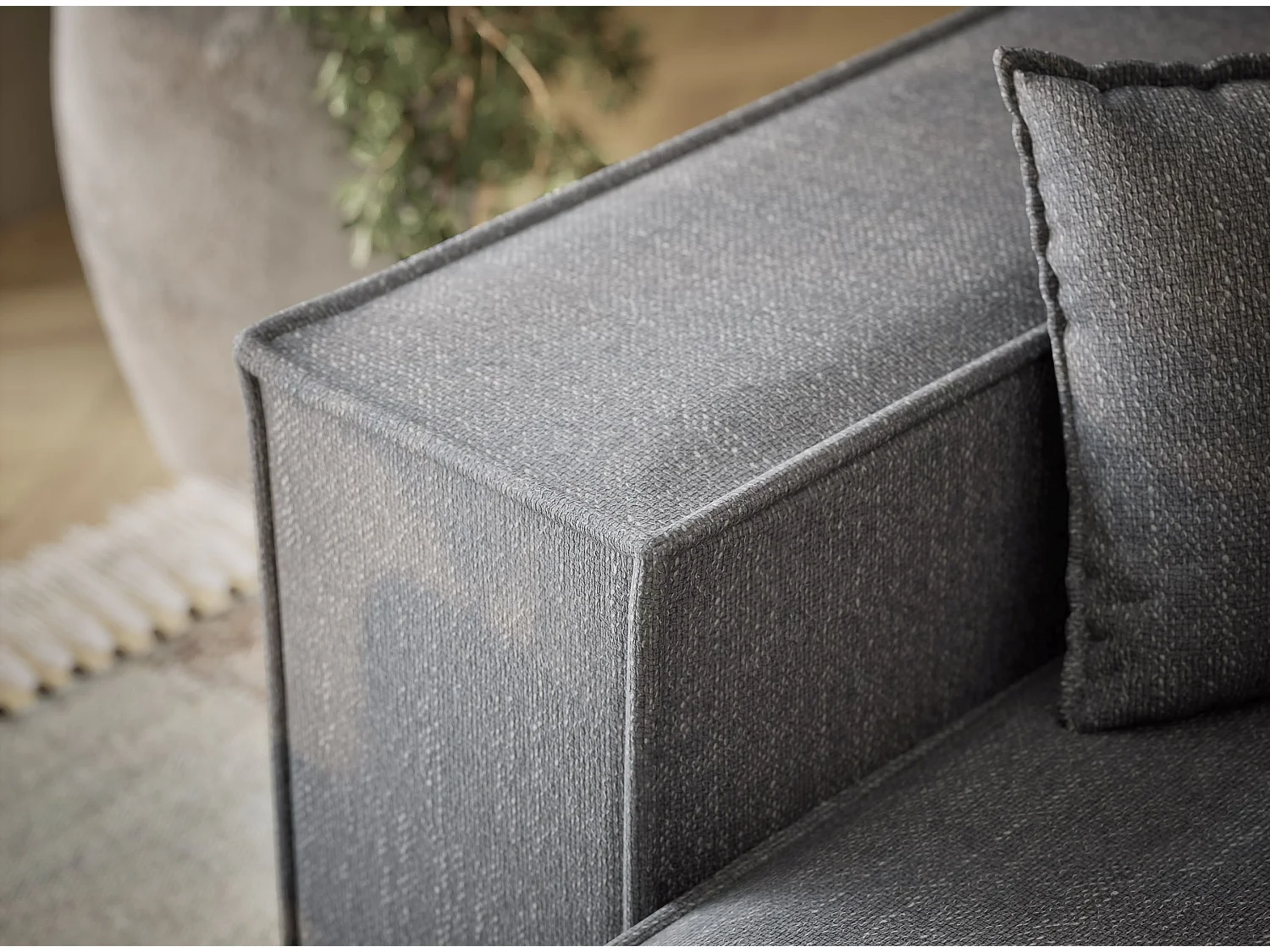 Canapé d'angle convertible Moyo im tissu tresse - 3 places - gris